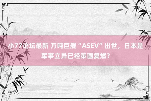 小77论坛最新 万吨巨舰“ASEV”出世，日本是军事立异已经策画复燃？